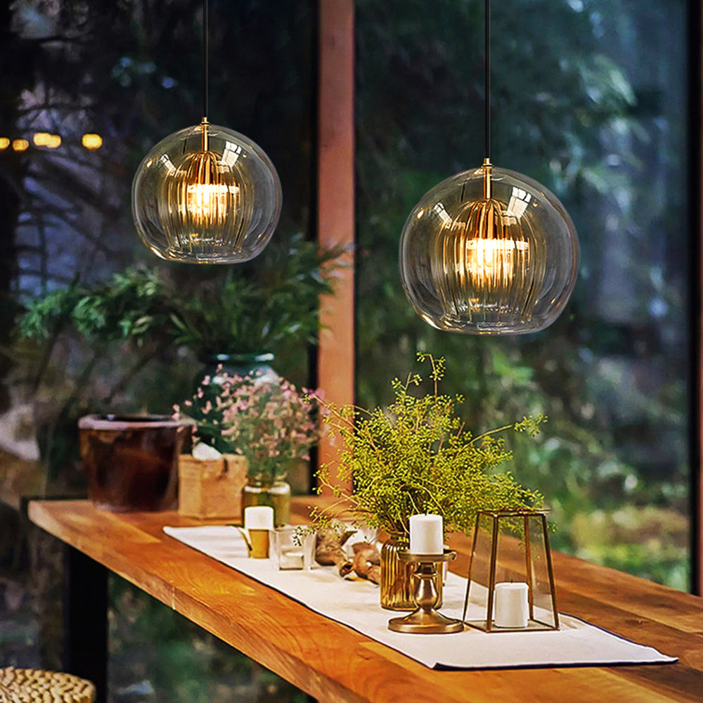 June Suspension Bulle Nordique Verre Transparent/Doré Salon/Chambre