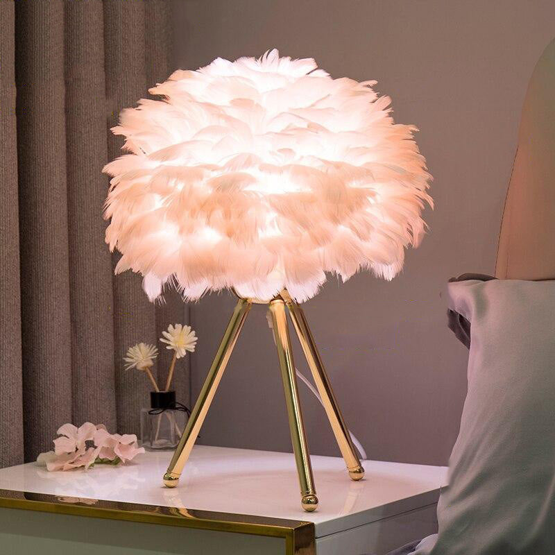 O'Moore Lampe de Table Fleur Nordique, Plume/Métal, Chambre