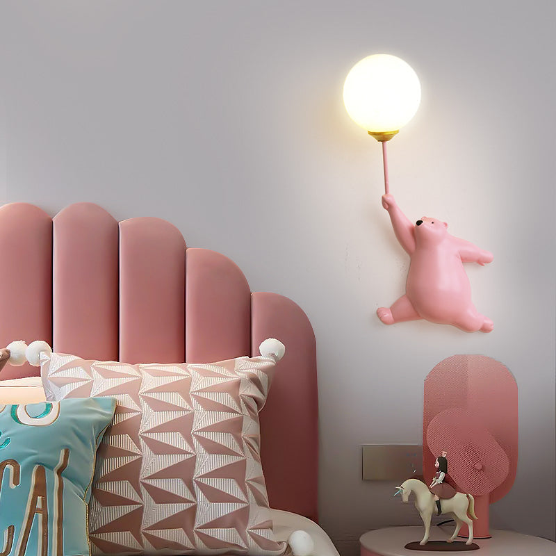 Bear Balloon Applique Murale Ours Ballon Moderne Animale. Blanc/Bleu/Rose. Salon