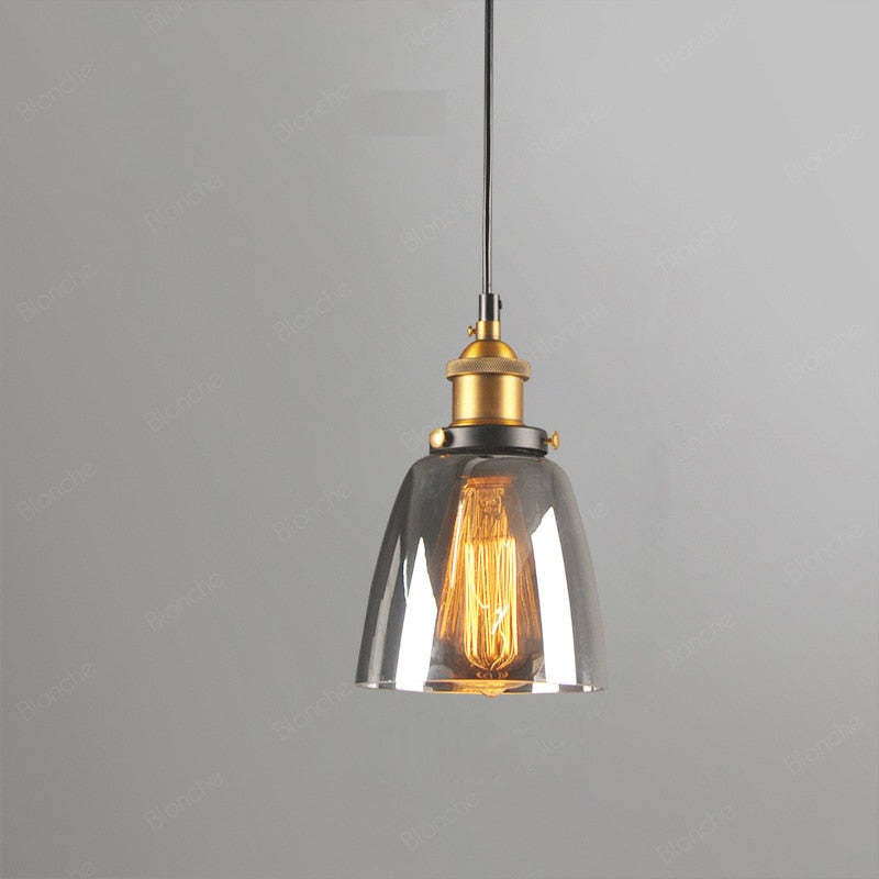 June suspension Industriel en Verre. Clair/Ambre/Gris Fumé