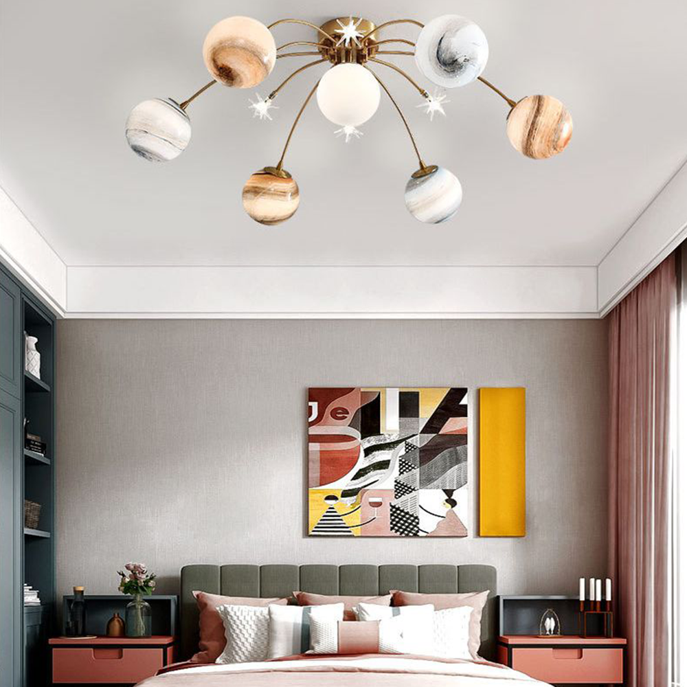 Aria Design Italien LED Plafonnier Planète Moderne Métal/Verre Coloré Salon