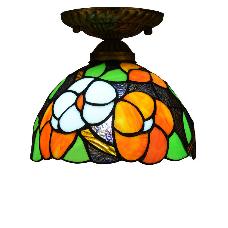 Tiffany Plafonnier Dôme Vintage, Métal/Verre, Coloré, Salon