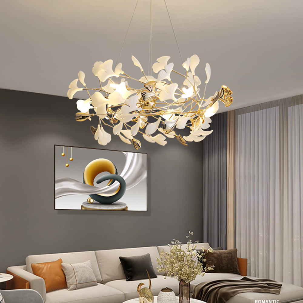 Jarn Suspension Feuille/Multi Moderne Métal/Céramique Doré/Blanc Salon