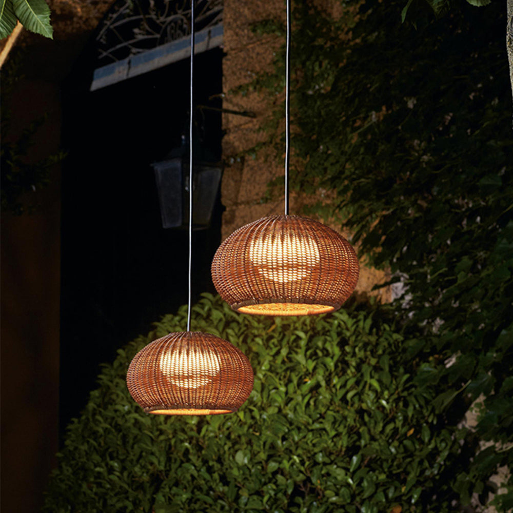 Ritta Moderne LED Suspension Café Beige Métal/Rotin Extérieur