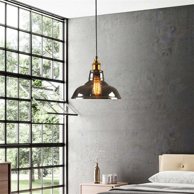 June suspension Industriel en Verre. Clair/Ambre/Gris Fumé