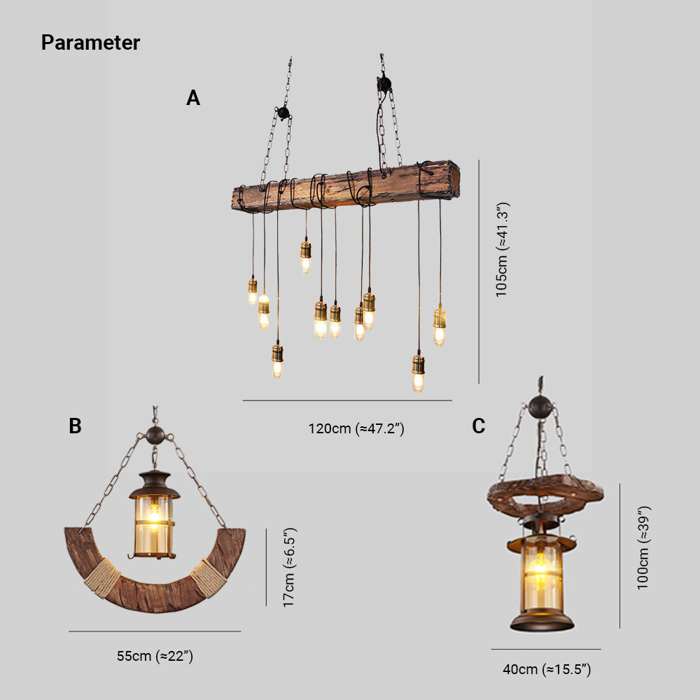Epoch Industrie LED Suspension Linénaire Brun Bois Métal Verre Salle à Manger