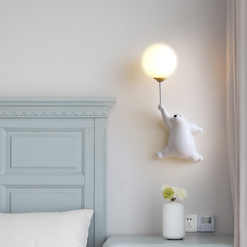 Bear Balloon Applique Murale Ours Ballon Moderne Animale. Blanc/Bleu/Rose. Salon