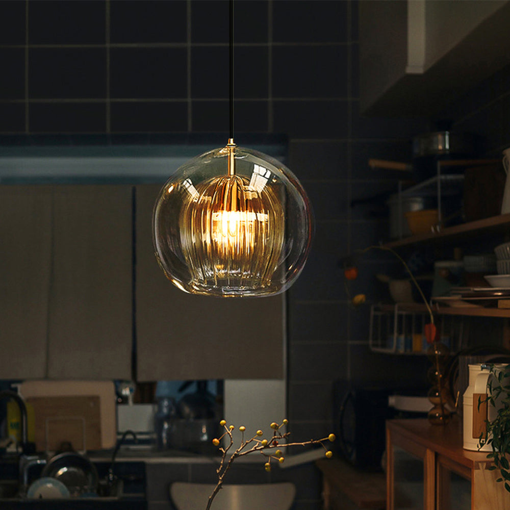 June Suspension Bulle Nordique Verre Transparent/Doré Salon/Chambre