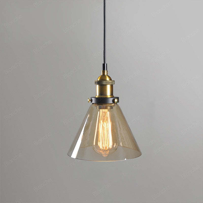 June suspension Industriel en Verre. Clair/Ambre/Gris Fumé