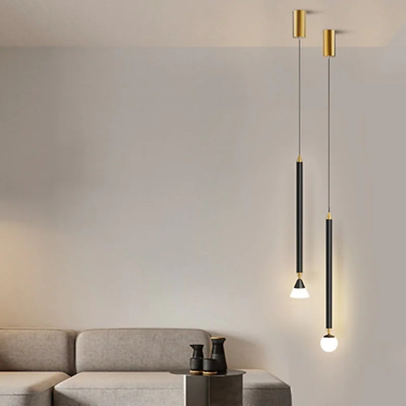 Auri Suspension Cylindre Simple. Métal/Verre. Noir/Doré. Salon