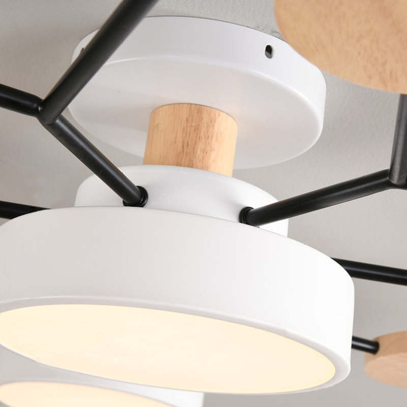 Arisha Plafonnier Rond Moderne, Métal/Bois, Blanc/Vert/Gris, Salon