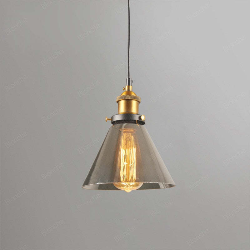 June suspension Industriel en Verre. Clair/Ambre/Gris Fumé