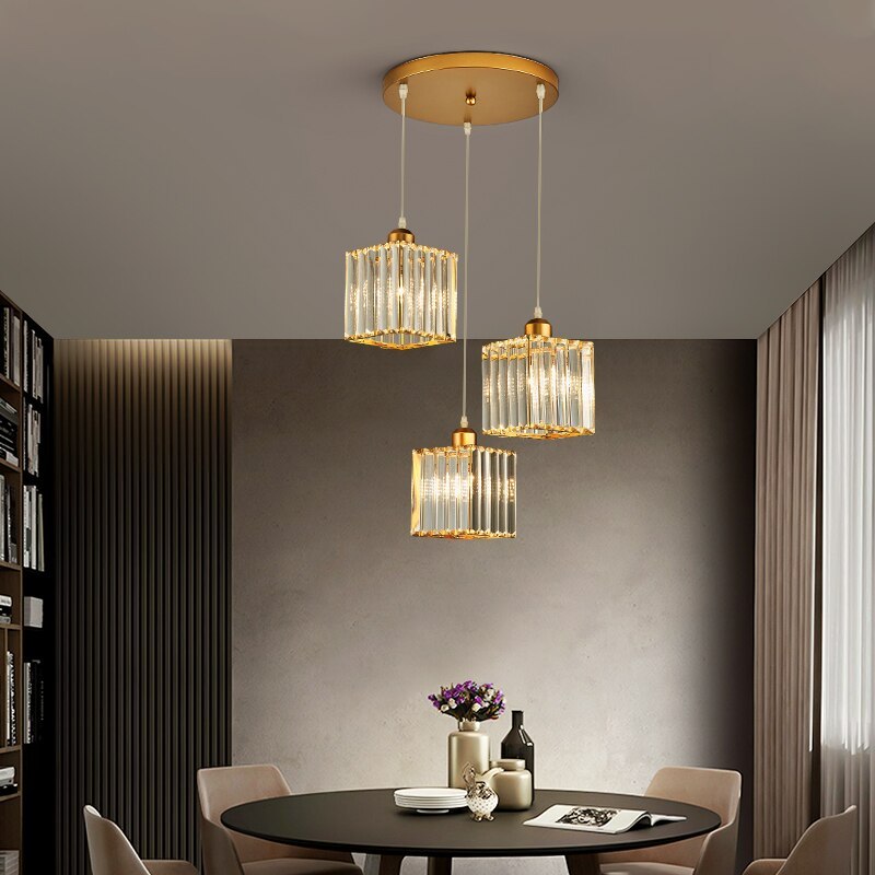 Vina Suspension Ronde/Carré Nordique. Métal/Verre. Noir/Or. Salon/Bar