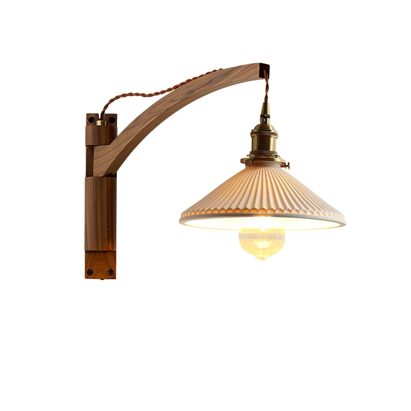 Illaee Nordic Art Swing Arm Walnut Ceramic Wall Light