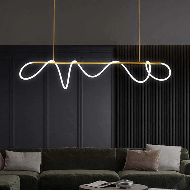 Xania Suspension Courbe/linéaire LED Postmoderne. Métal. Or/Noir. Salon