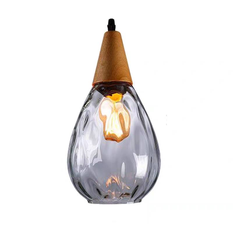 Arisha Vintage LED Suspension Ambre Verre Bois Chambre à coucher