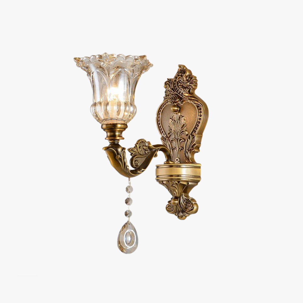 Ray Design Floral Applique Murale Fleur Vintage LED Métal/Verre Bronze Chambre