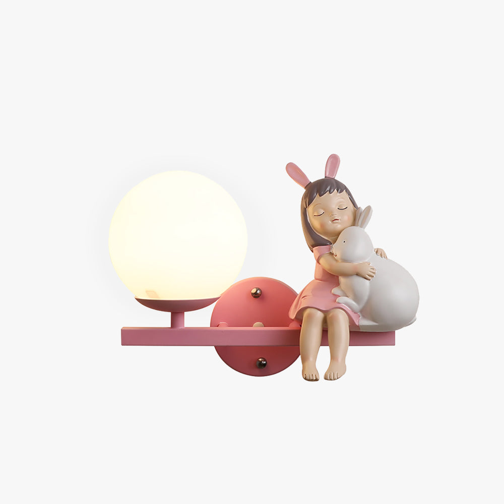 Aria Applique Murale Boule Moderne, Métal/Verre, Rose/Blanc, Chambre d'enfants