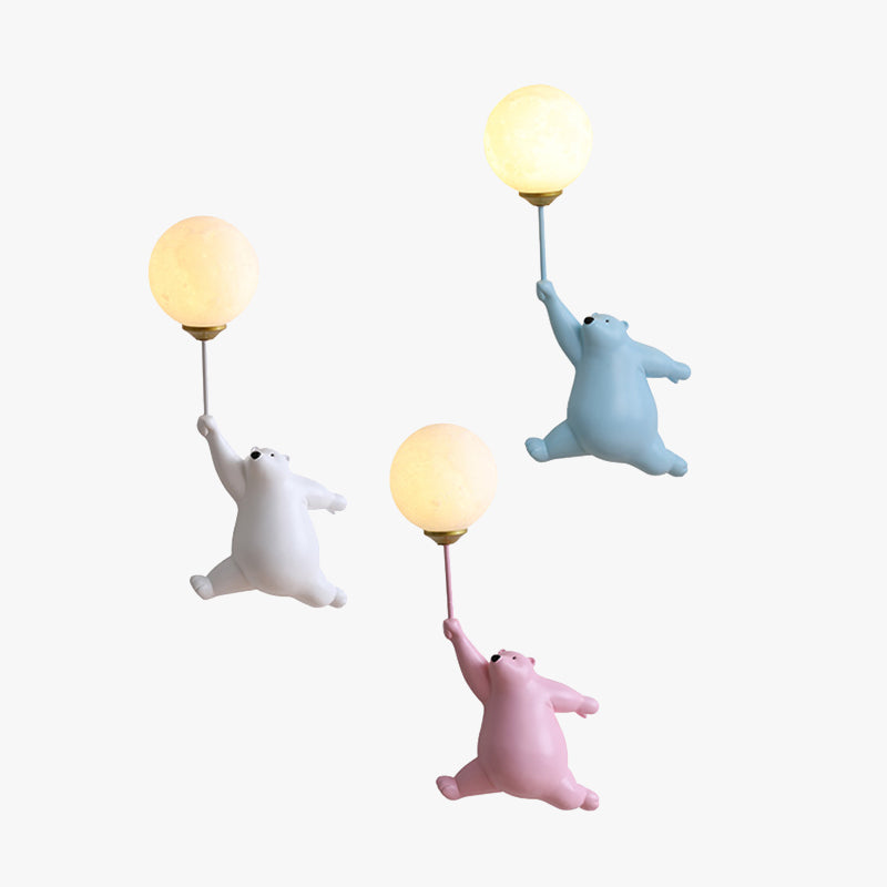Bear Balloon Applique Murale Ours Ballon Moderne Animale. Blanc/Bleu/Rose. Salon
