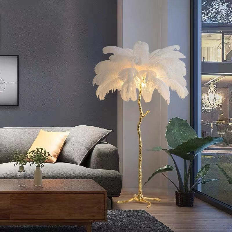 Lampadaire Fleur Luxe Plume/Métal Coloré Salon
