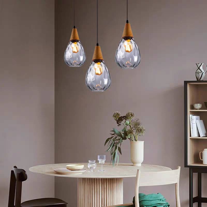 Arisha Vintage LED Suspension Ambre Verre Bois Chambre à coucher