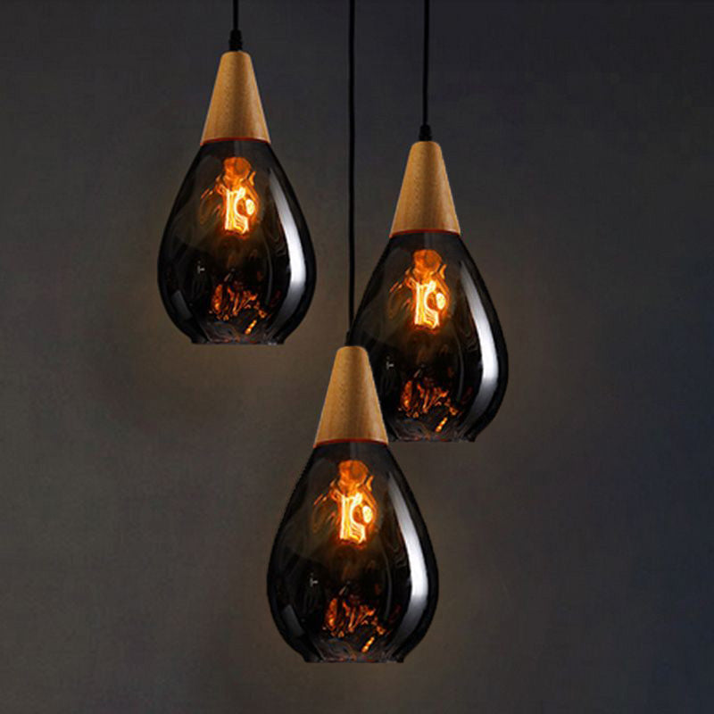 Arisha Vintage LED Suspension Ambre Verre Bois Chambre à coucher