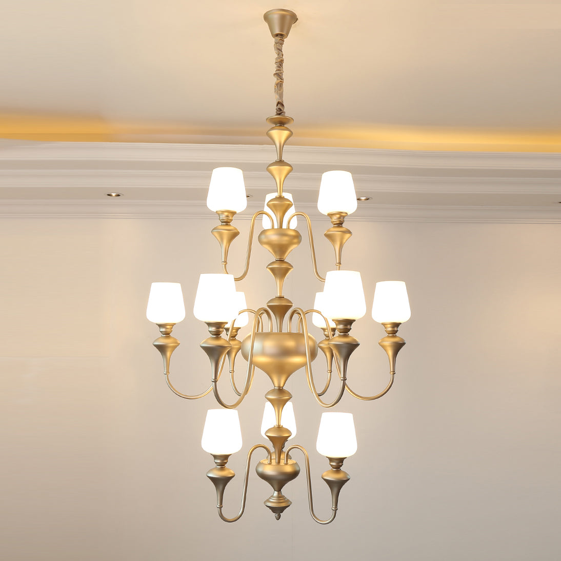 Abrahamson Lustre Traditionnel À Niveaux Abat-jour Laiton Verre