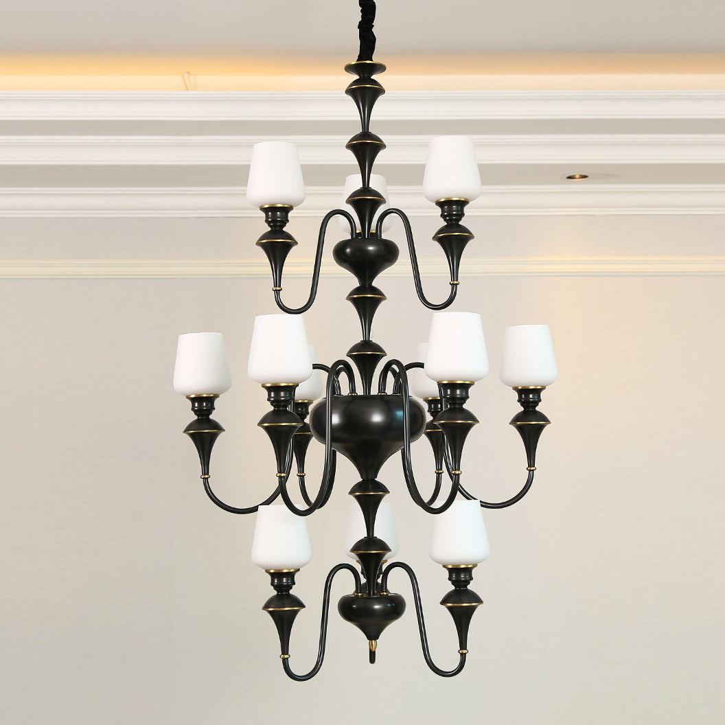 Abrahamson Lustre Traditionnel À Niveaux Abat-jour Laiton Verre