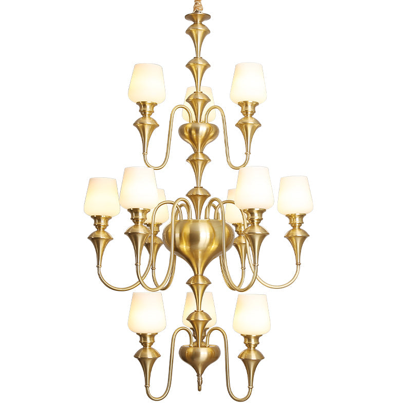 Abrahamson Lustre Traditionnel À Niveaux Abat-jour Laiton Verre