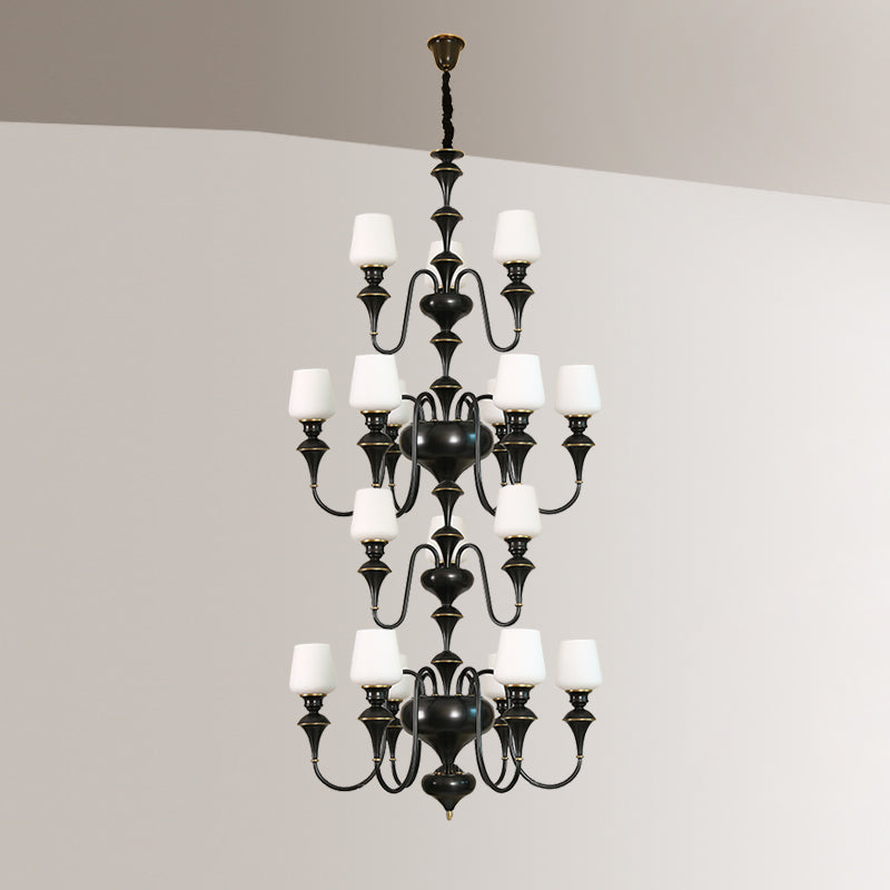 Abrahamson Lustre Traditionnel À Niveaux Abat-jour Laiton Verre