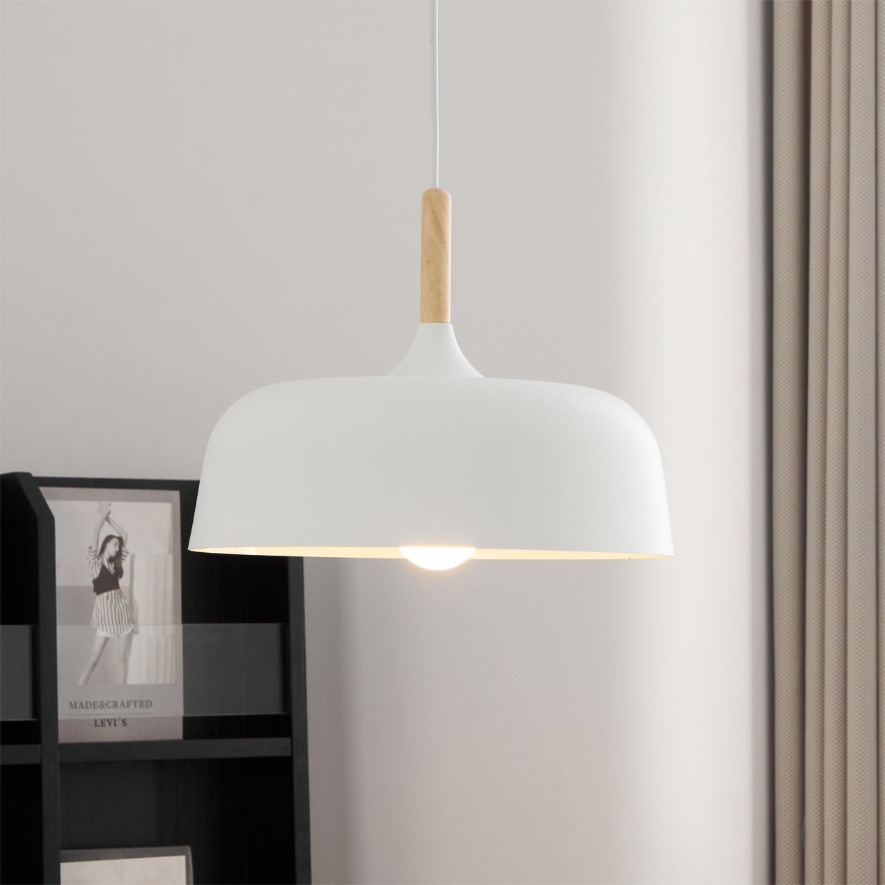 Lustra Suspension Lampe Abat-jour Blanc en Bois