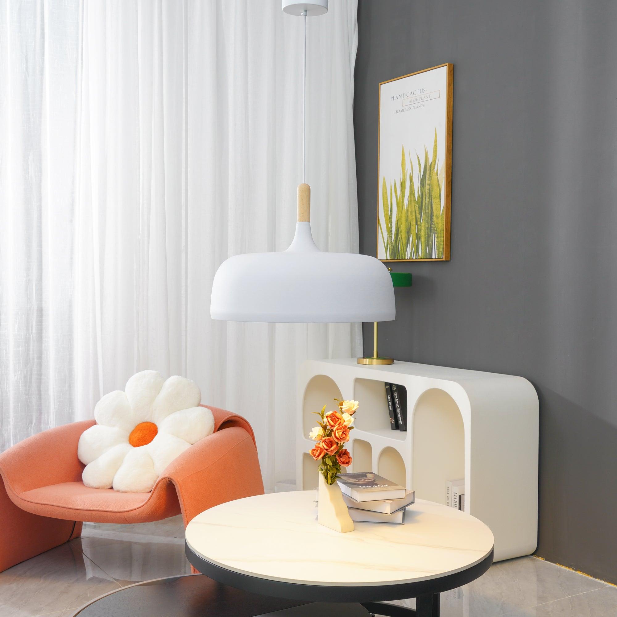 Lustra Suspension Lampe Abat-jour Blanc en Bois