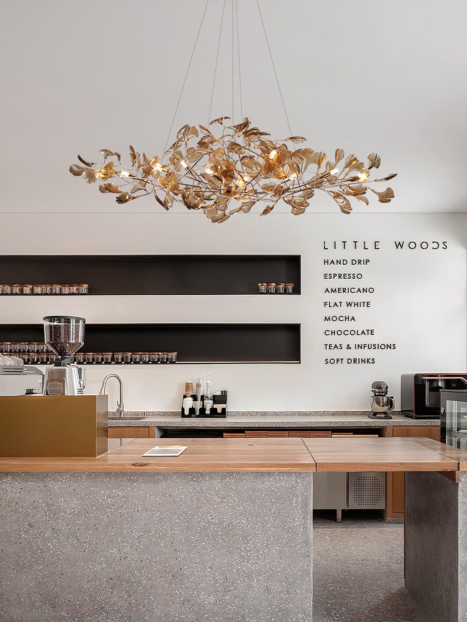 Eurvinen Lustre de luxe en feuille de ginkgo