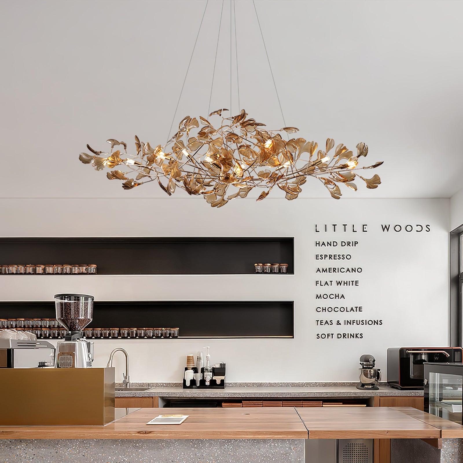 Eurvinen Lustre de luxe en feuille de ginkgo