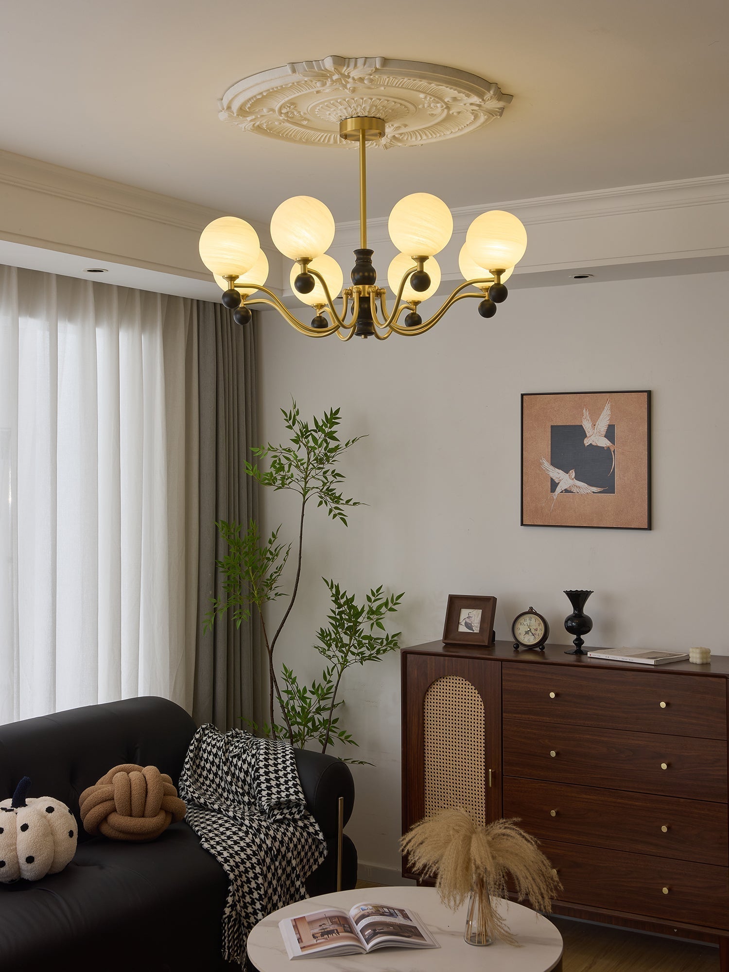 Ershaan Lustre Sphérique Vintage en Laiton et Bois