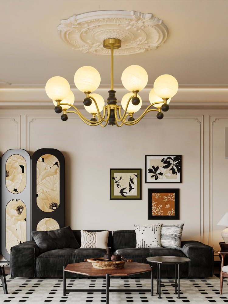 Ershaan Lustre Sphérique Vintage en Laiton et Bois