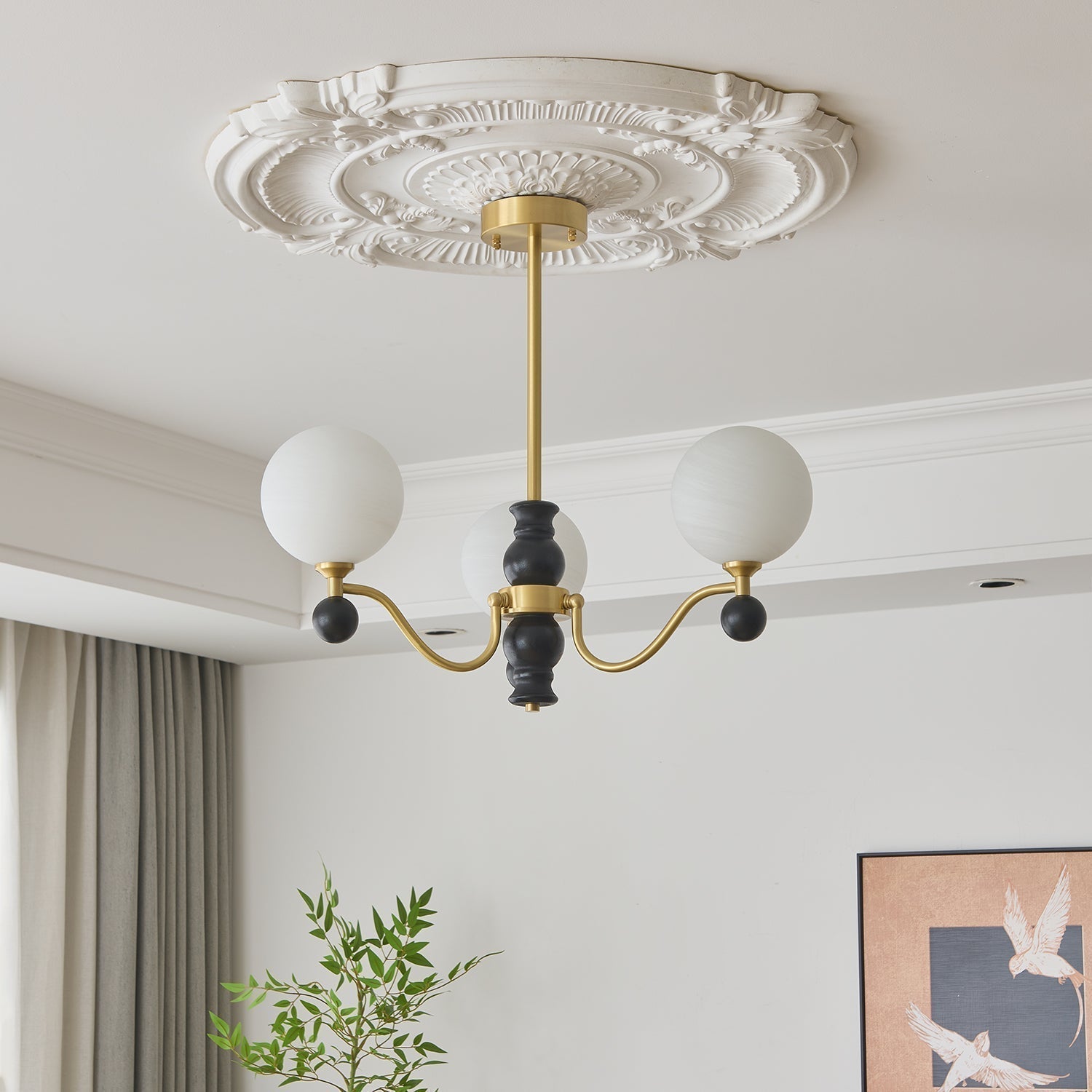 Ershaan Lustre Sphérique Vintage en Laiton et Bois