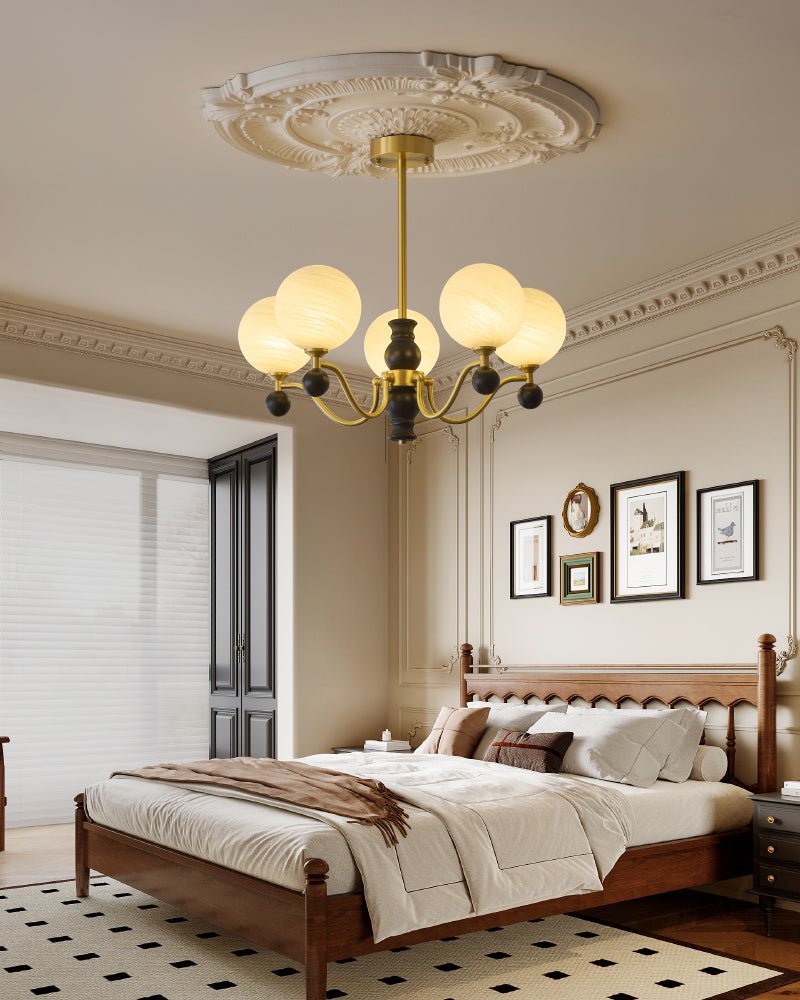 Ershaan Lustre Sphérique Vintage en Laiton et Bois