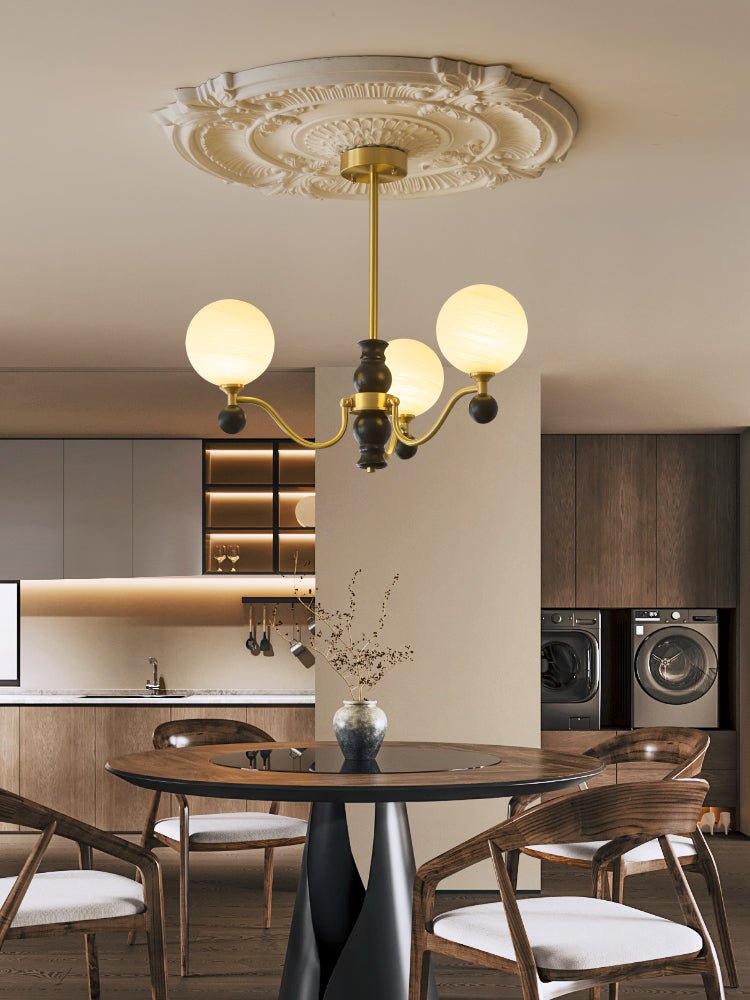 Ershaan Lustre Sphérique Vintage en Laiton et Bois