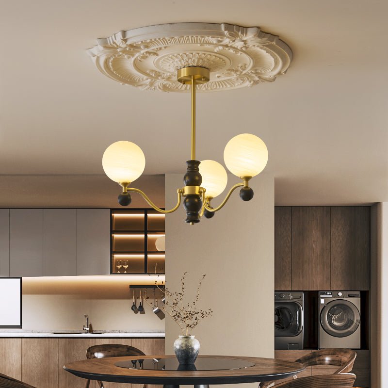 Ershaan Lustre Sphérique Vintage en Laiton et Bois