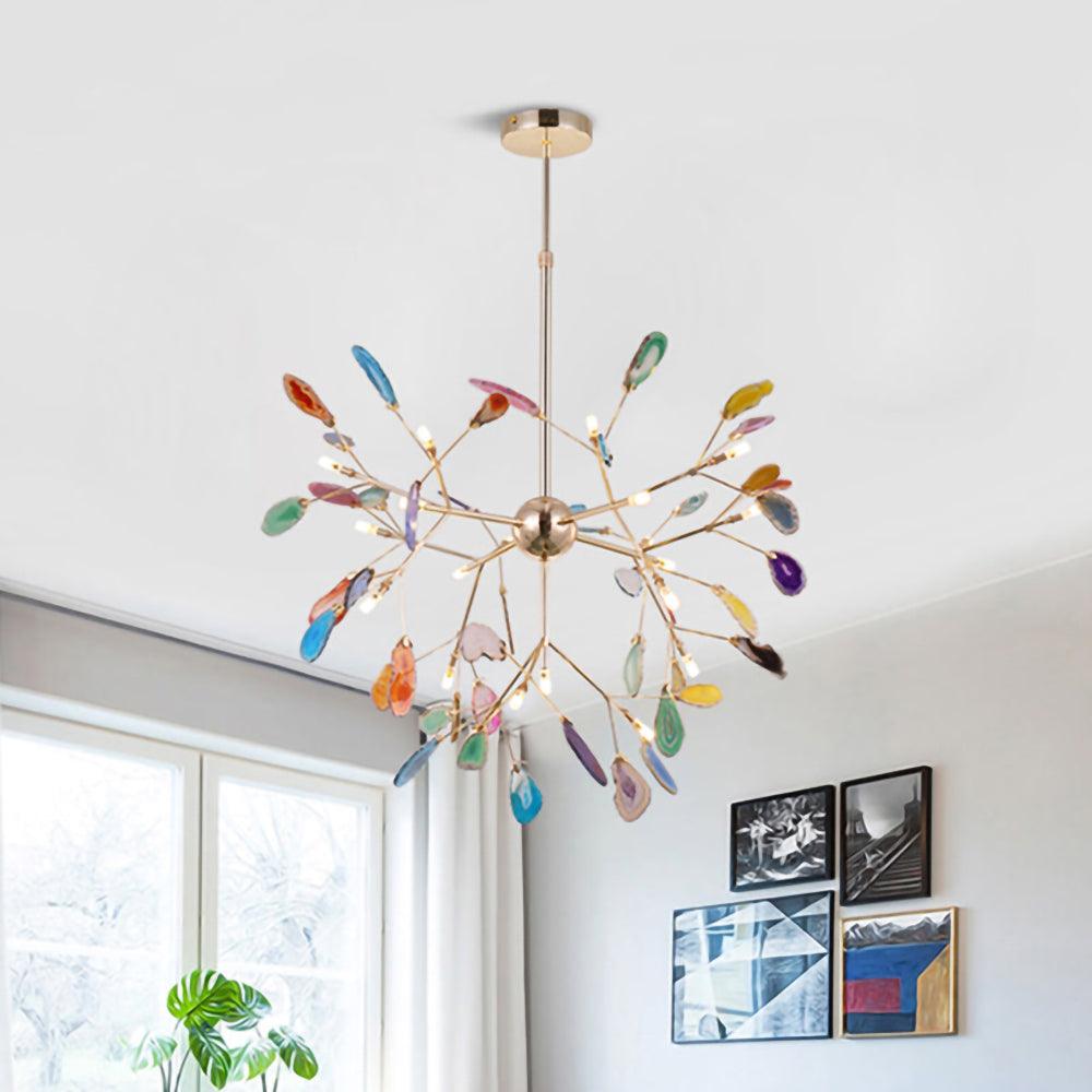 Lustra Lustre Feuille Colorée Bras Dorés