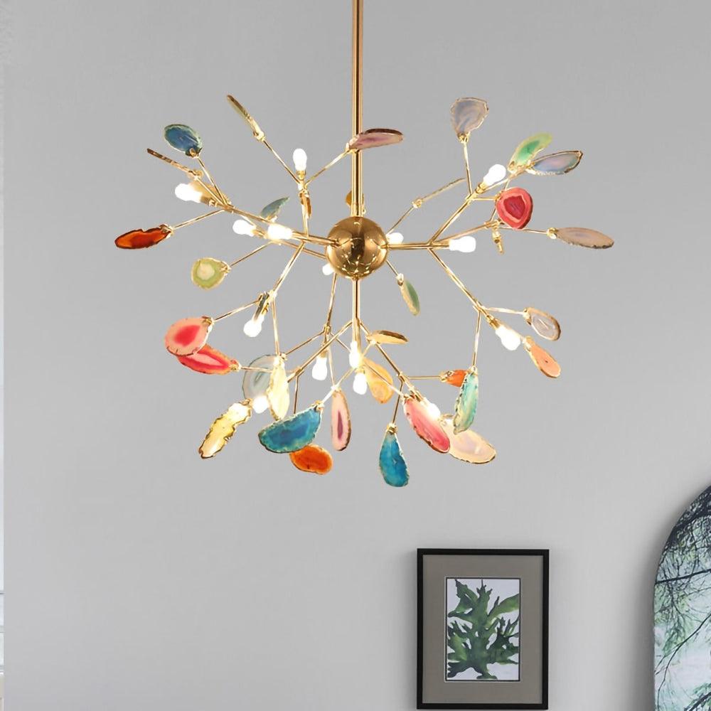 Lustra Lustre Feuille Colorée Bras Dorés