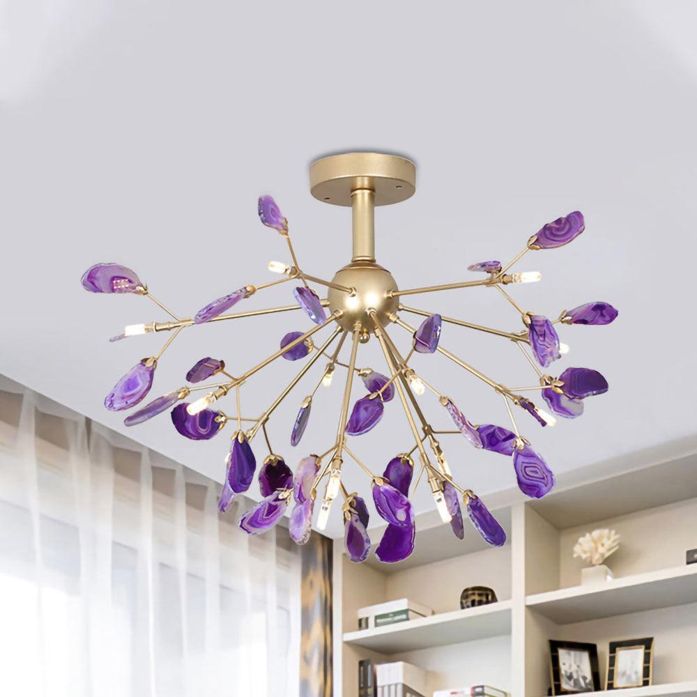Lustra Lustre Feuille Colorée Bras Dorés