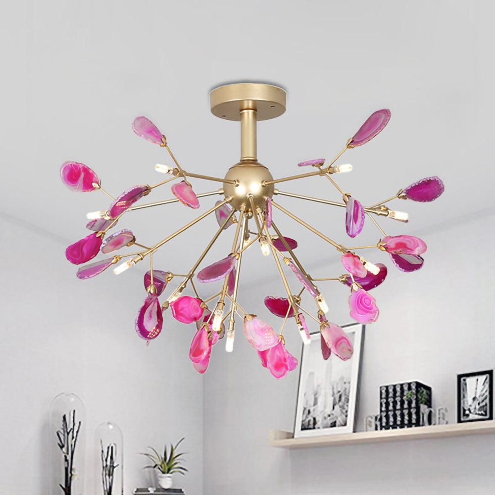 Lustra Lustre Feuille Colorée Bras Dorés