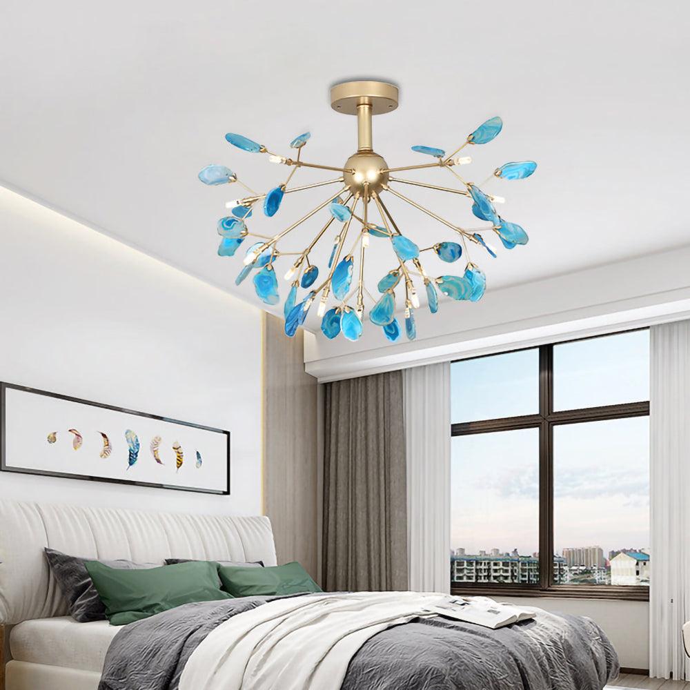 Lustra Lustre Feuille Colorée Bras Dorés