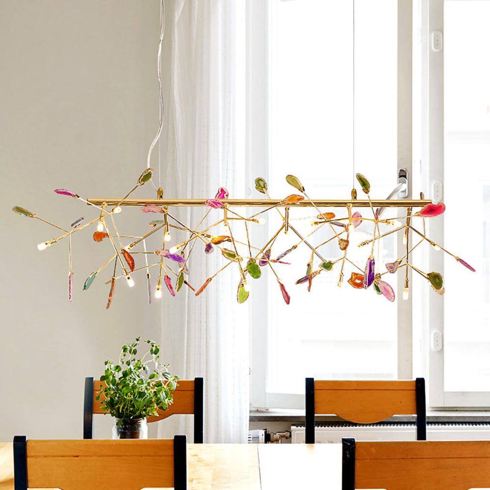 Lustra Lustre Feuille Colorée Bras Dorés