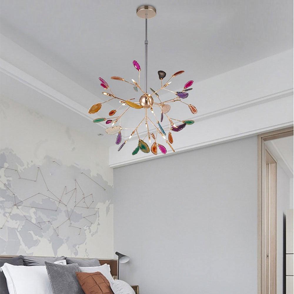 Lustra Lustre Feuille Colorée Bras Dorés