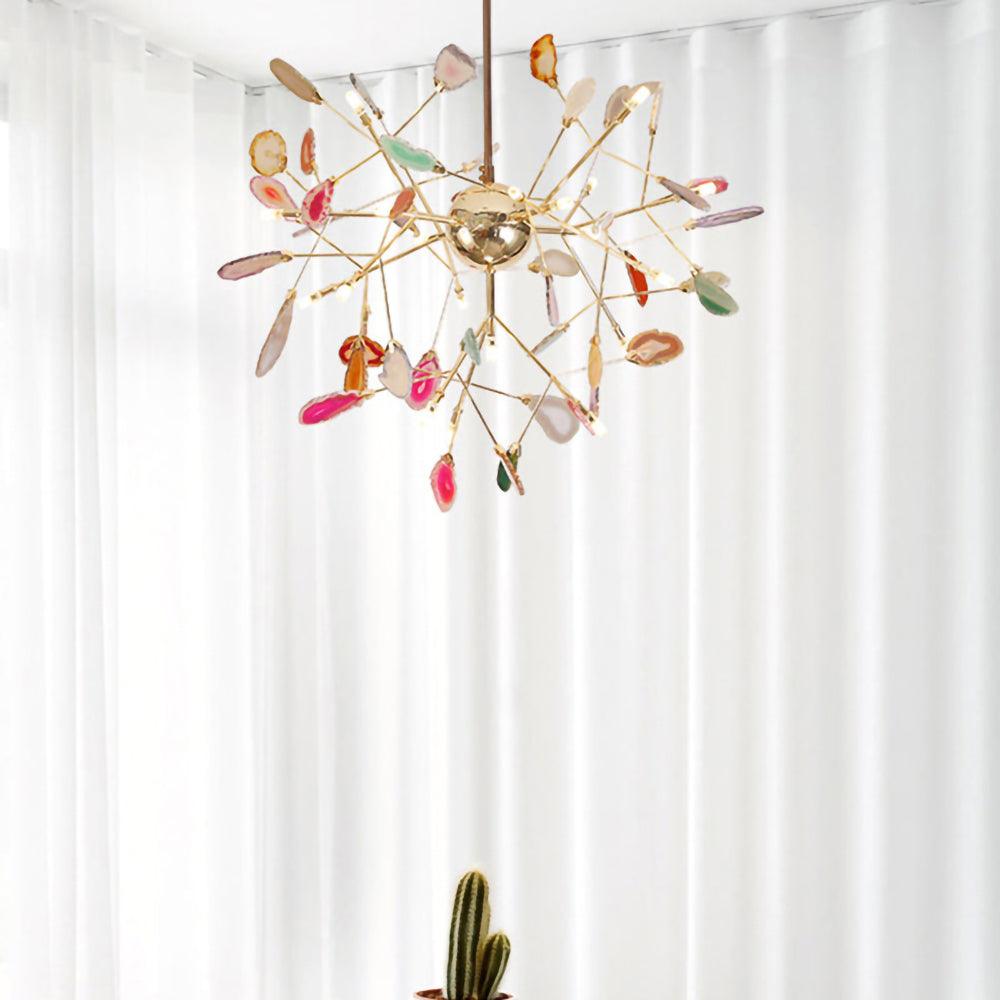 Lustra Lustre Feuille Colorée Bras Dorés