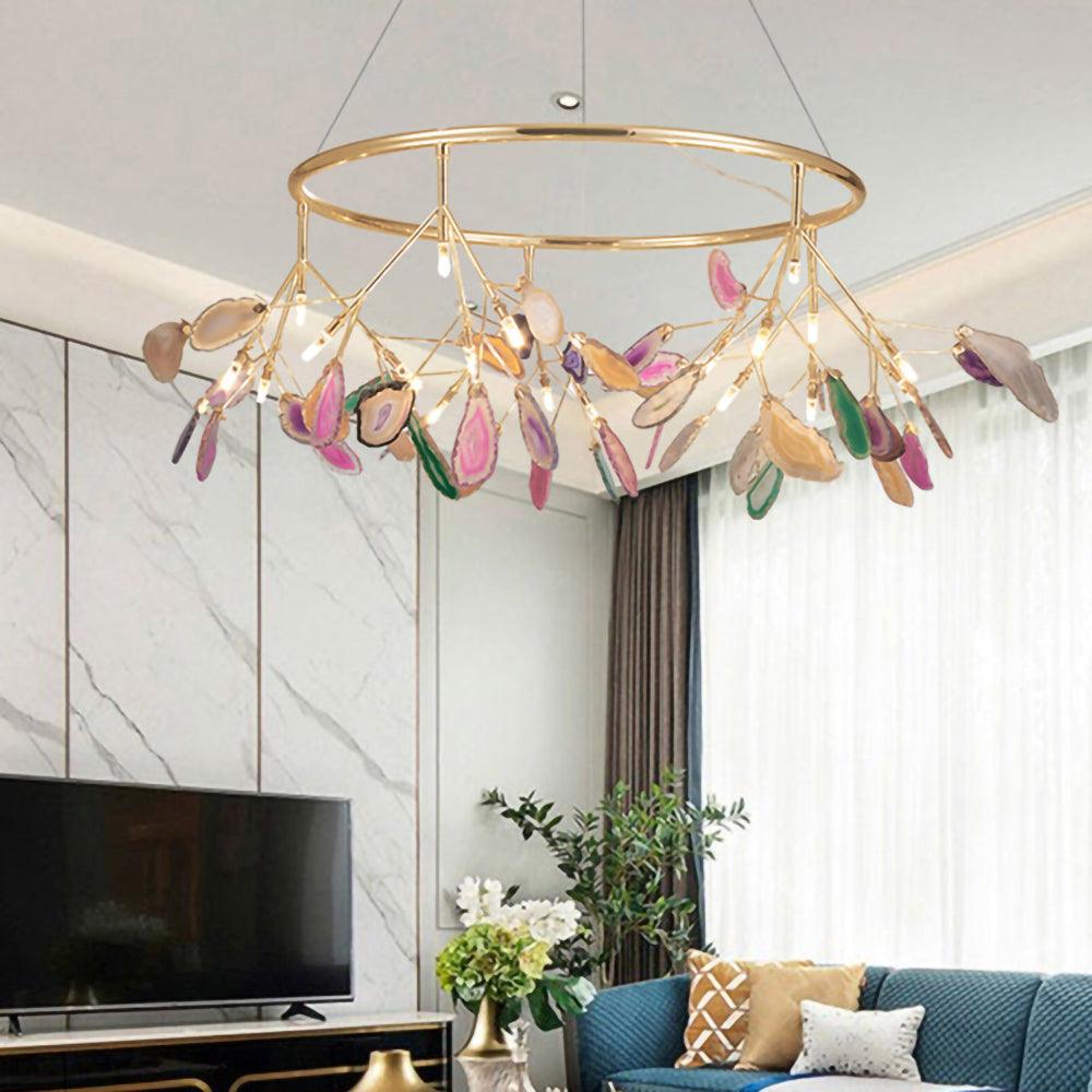 Lustra Lustre Feuille Colorée Bras Dorés