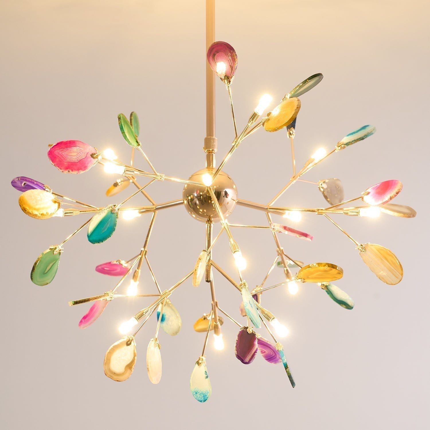 Lustra Lustre Feuille Colorée Bras Dorés